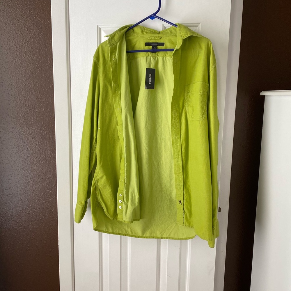 Vintage express green button down shirt